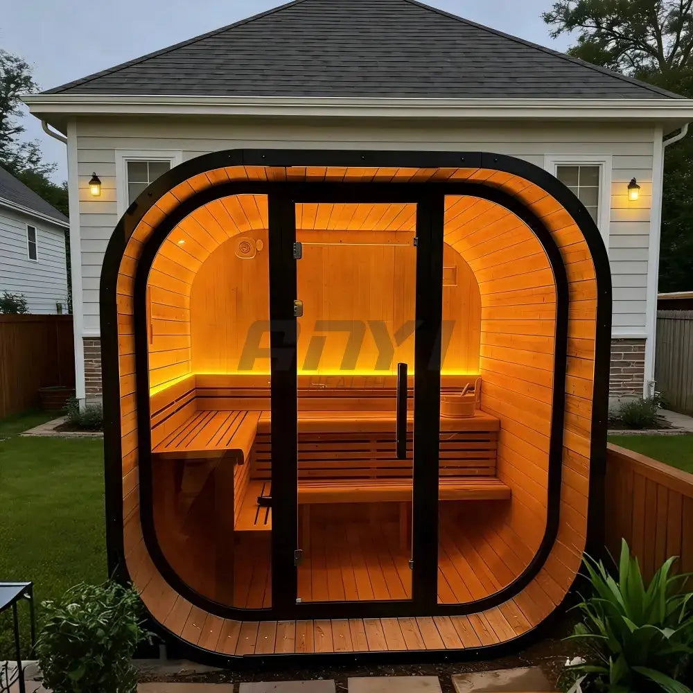 New 4-6 person Black Square Premium Thermo Spruce Wood Outdoor Sauna-FFF Anyi Health