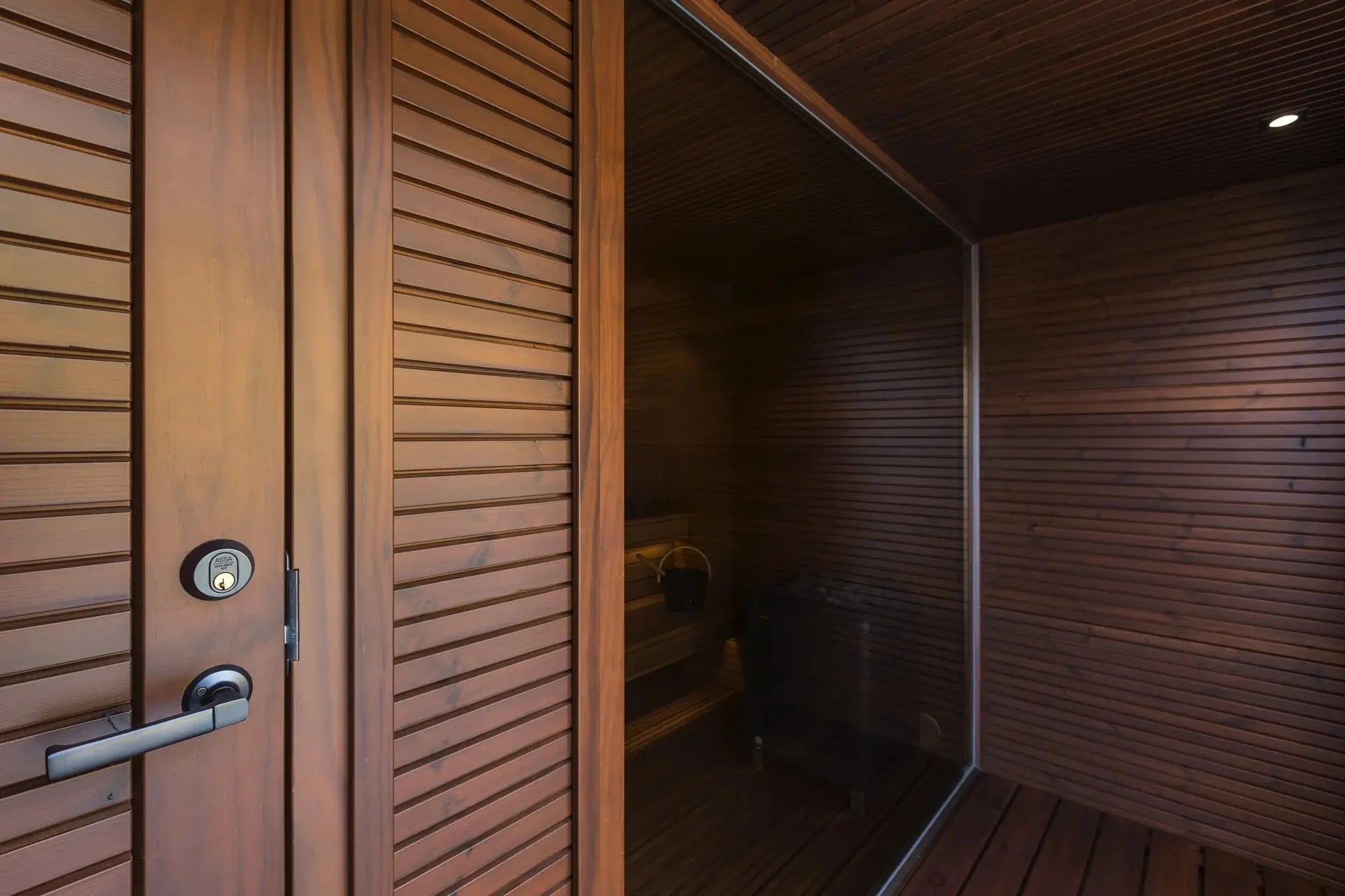 Luxury Outdoor Modular Sauna with Thermo-Aspen Interior, Nordic Spruce Exterior & Terrace Anyi Health