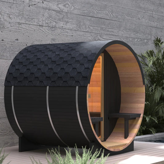 Oasislux Black Luxury Outdoor Barrel Sauna For 2 to 6 Persons
