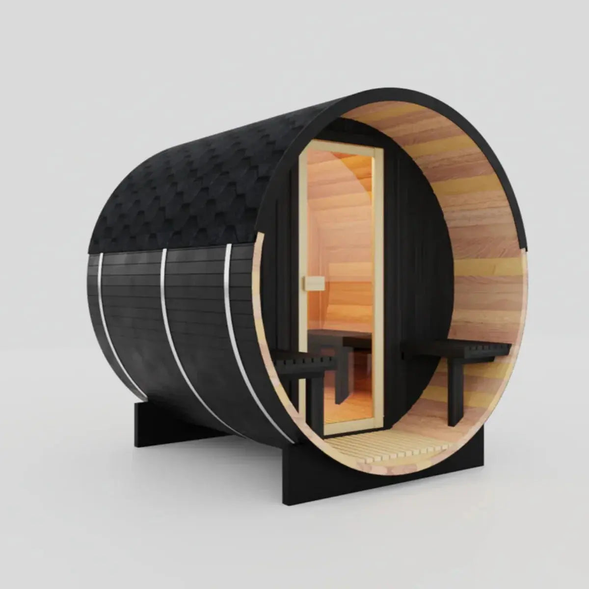 Black Luxury Outdoor Barrel Sauna for 2 to 6 Persons – Premium Cedar & Hemlock Sauna with Electric Heater Anyi Health