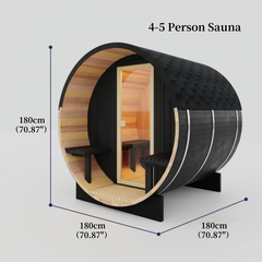Oasislux Black Luxury Outdoor Barrel Sauna For 2 to 6 Persons