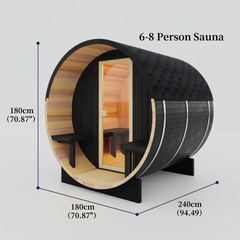 Oasislux Black Luxury Outdoor Barrel Sauna For 2 to 6 Persons