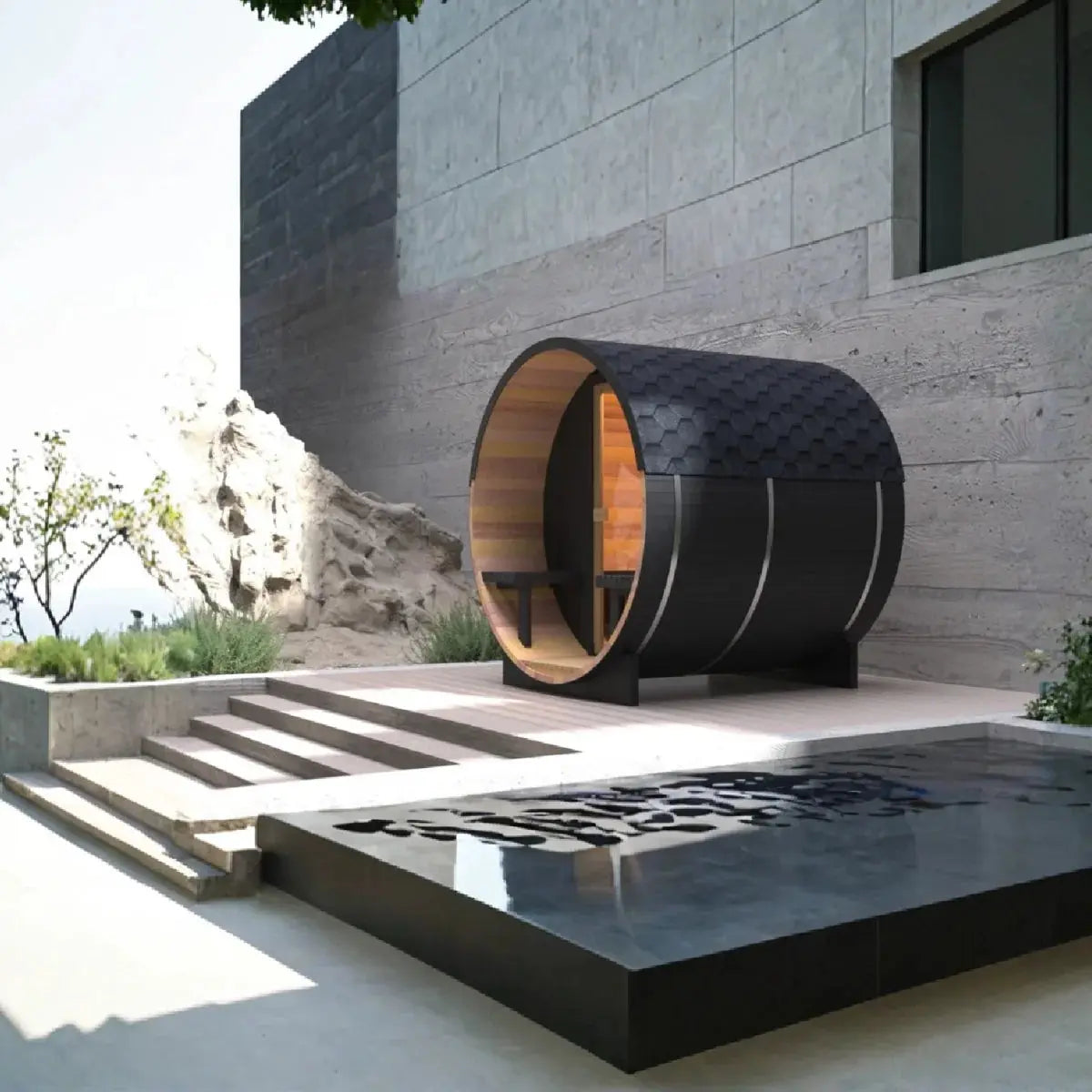 Black Luxury Outdoor Barrel Sauna for 2 to 6 Persons – Premium Cedar & Hemlock Sauna with Electric Heater Anyi Health