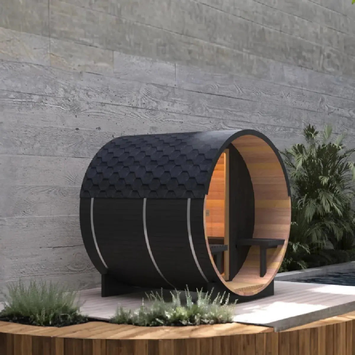 Black Luxury Outdoor Barrel Sauna for 2 to 6 Persons – Premium Cedar & Hemlock Sauna with Electric Heater Anyi Health