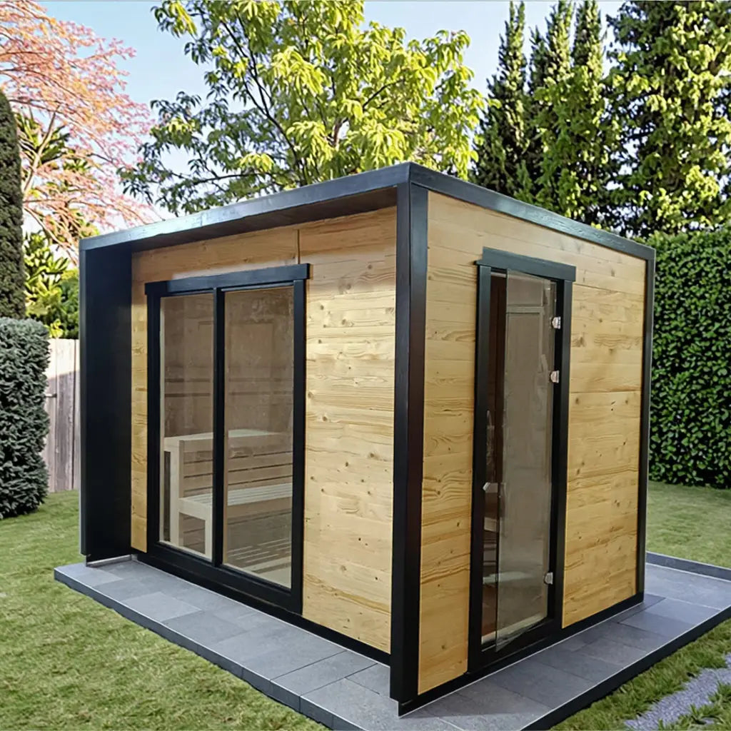 6-Person Square Luxury Outdoor Sauna with Private Changing Room – Premium Backyard Wellness Anyi Health