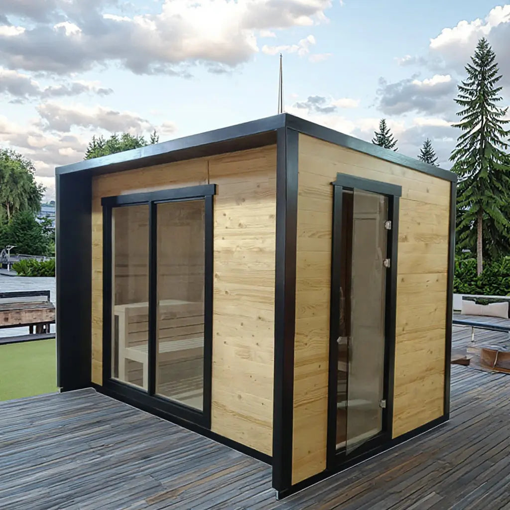 6-Person Square Luxury Outdoor Sauna with Private Changing Room – Premium Backyard Wellness Anyi Health