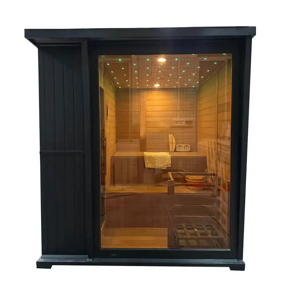New Luxury High-End Black Square Outdoor Sauna – Modern Backyard Wellness Cabin Anyi Health