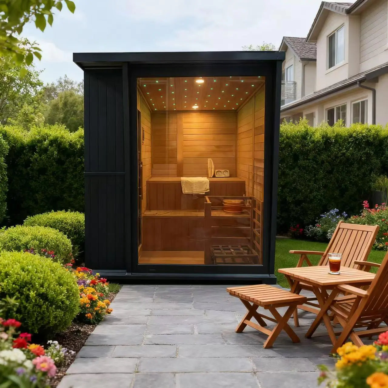 New Luxury High-End Black Square Outdoor Sauna – Modern Backyard Wellness Cabin Anyi Health