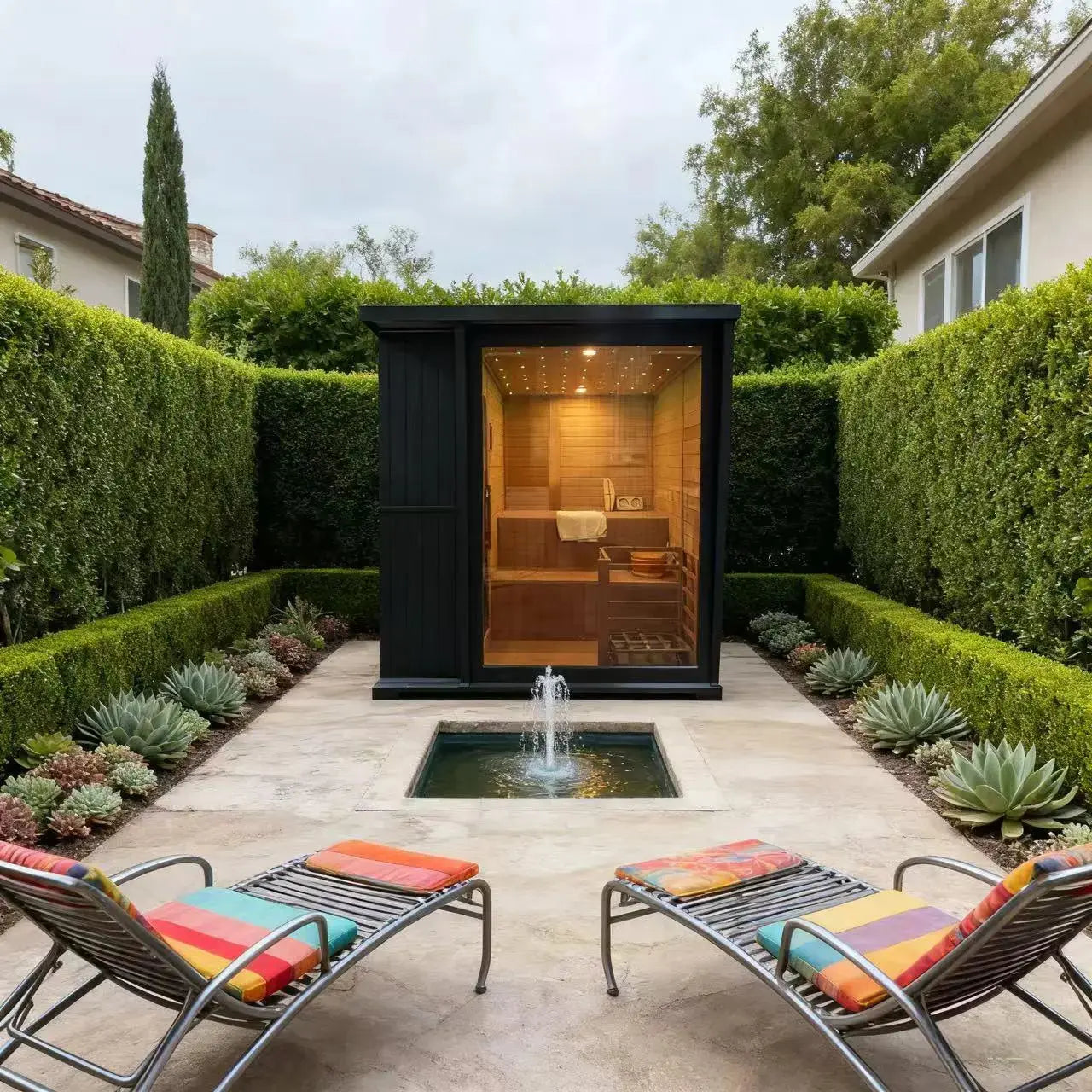 New Luxury High-End Black Square Outdoor Sauna – Modern Backyard Wellness Cabin Health