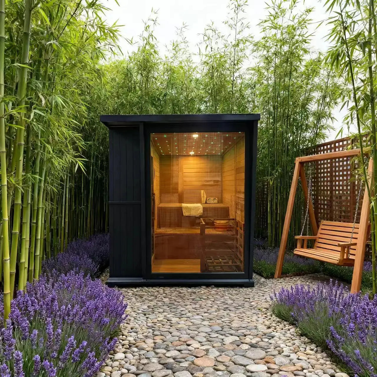 New Luxury High-End Black Square Outdoor Sauna – Modern Backyard Wellness Cabin Anyi Health