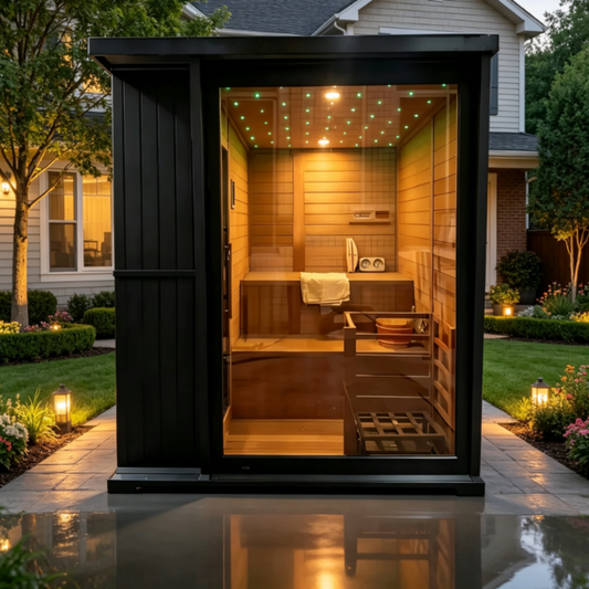 New Luxury High-End Black Square Outdoor Sauna – Modern Backyard Wellness Cabin