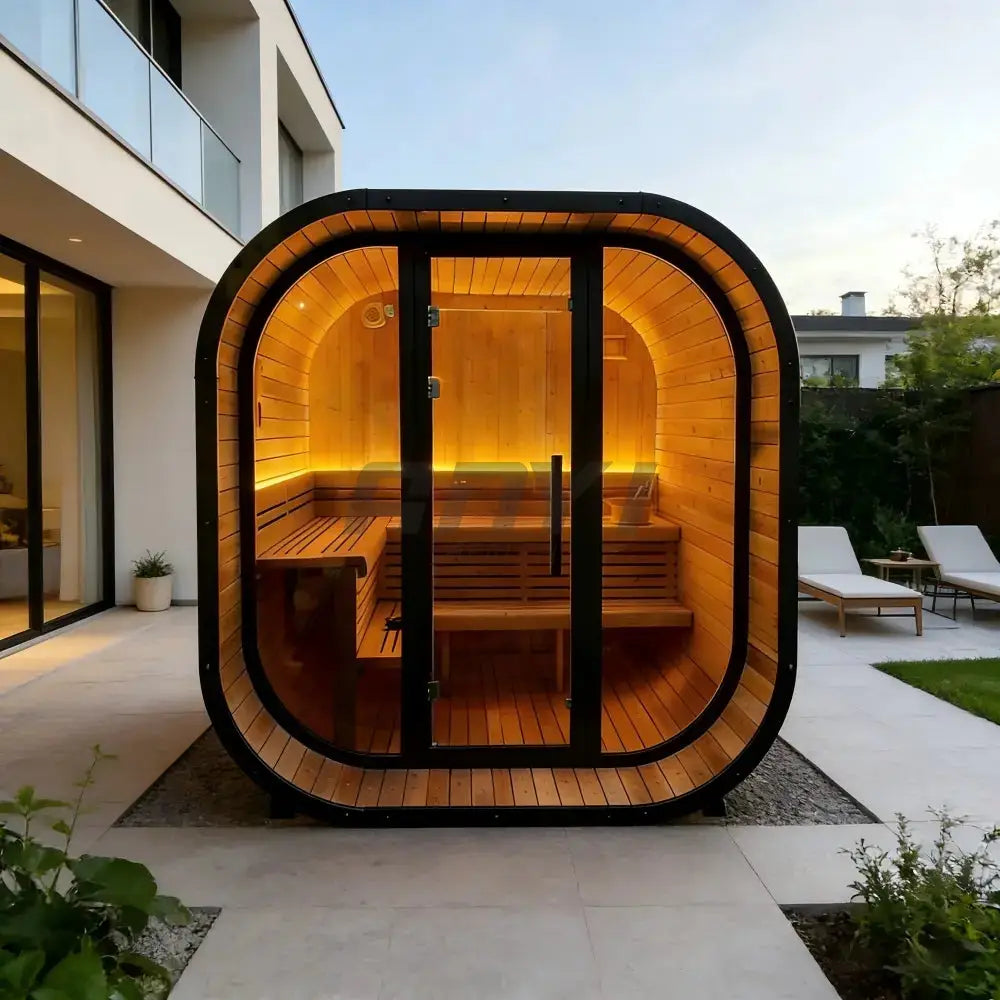 New 4-6 person Black Square Premium Thermo Spruce Wood Outdoor Sauna-FFF Anyi Health