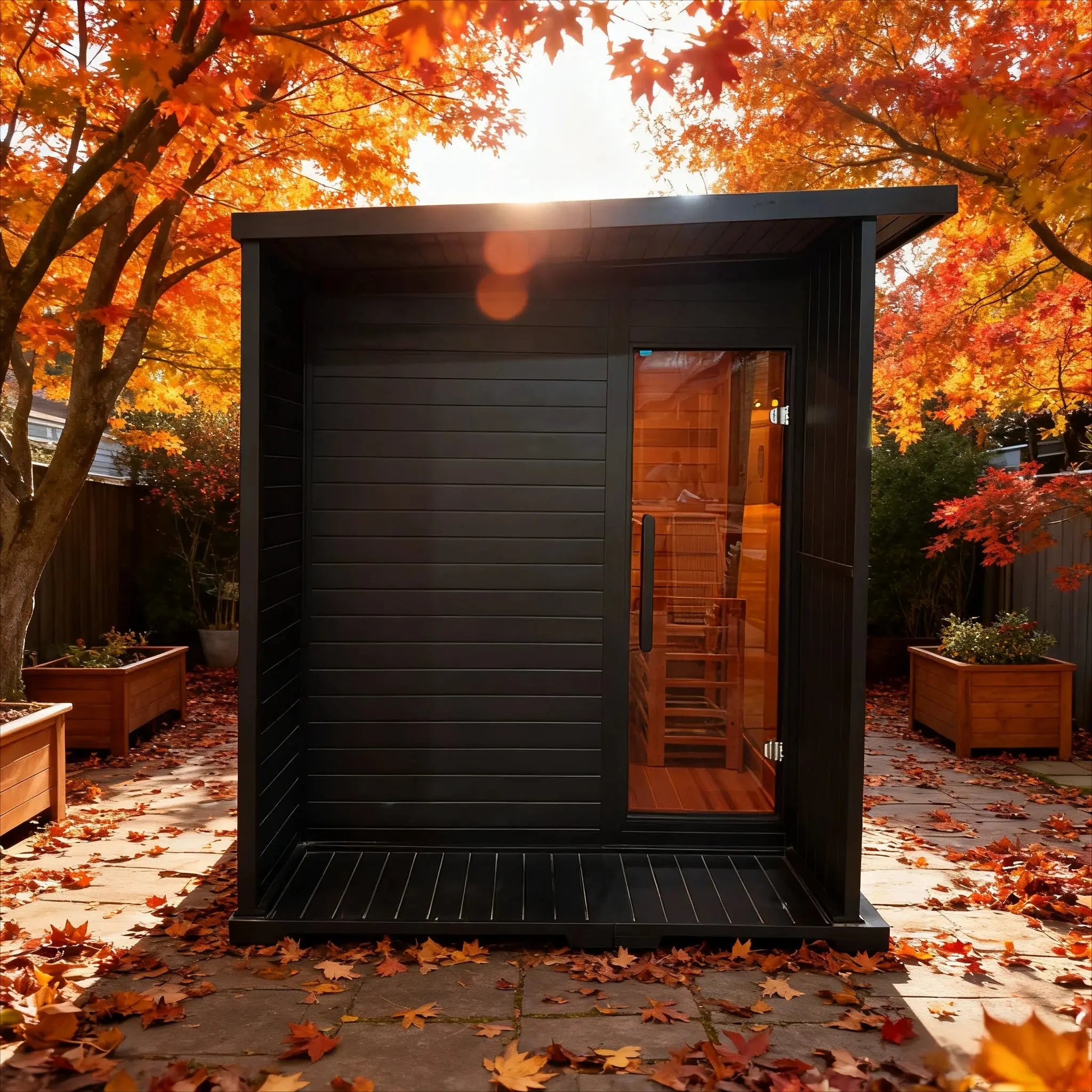 New Luxury High-End Black Square Outdoor Sauna – Modern Backyard Wellness Cabin Anyi Health