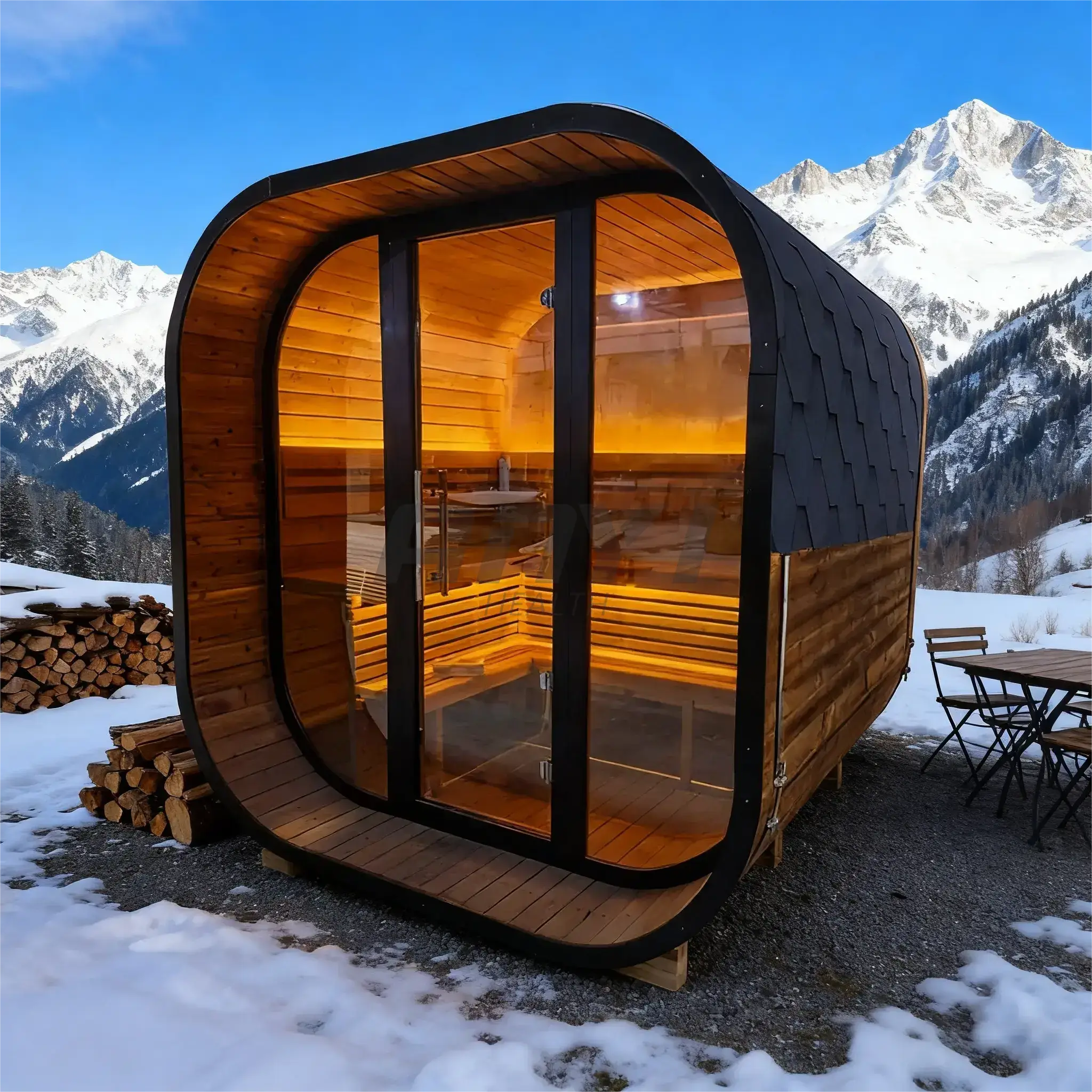 New 4-6 person Black Square Premium Thermo Spruce Wood Outdoor Sauna-FFF Anyi Health