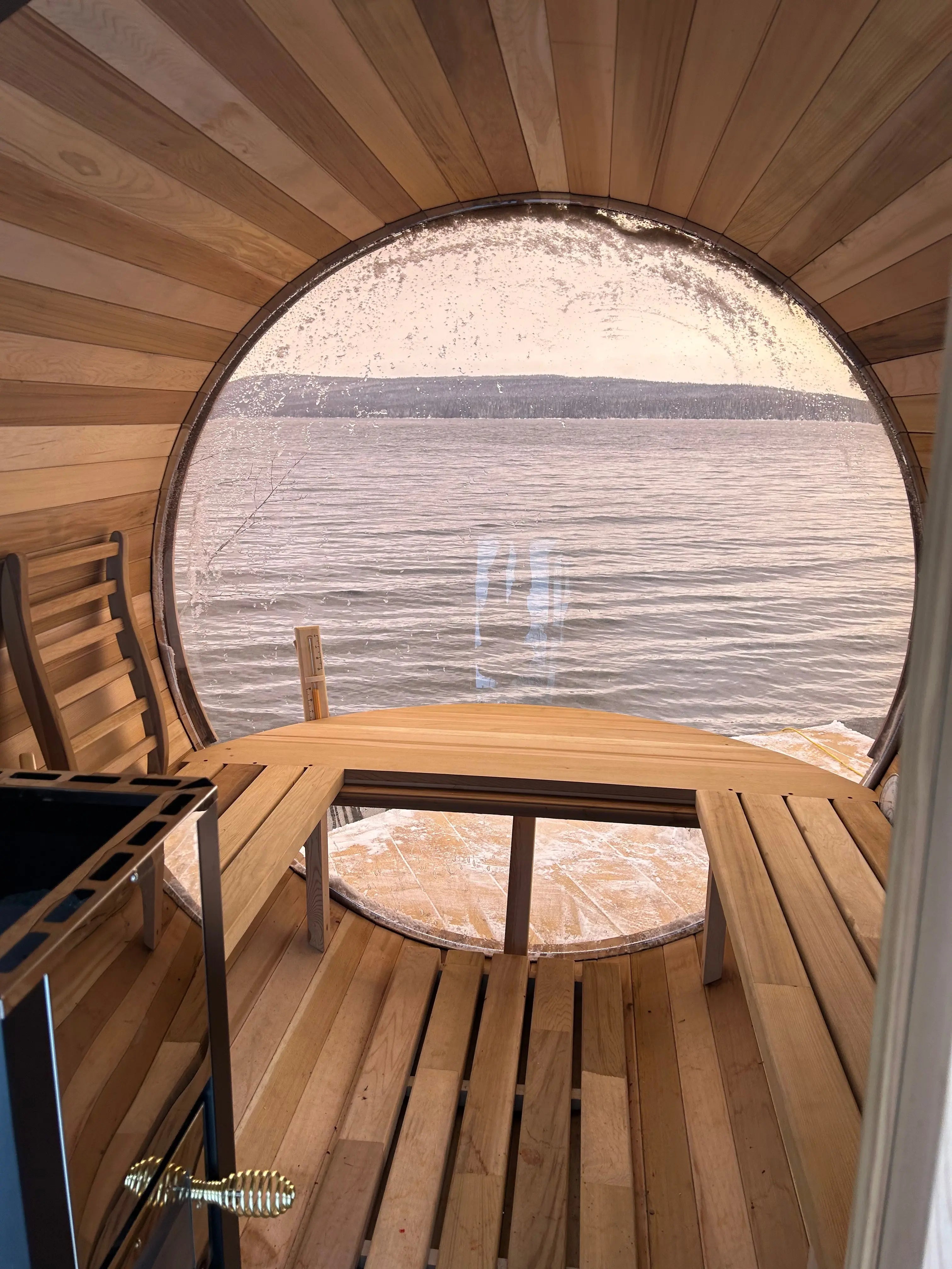 Outdoor Barrel Sauna with Front Porch & Panoramic Glass – Available in 2-6 Person Sizes Anyi Health