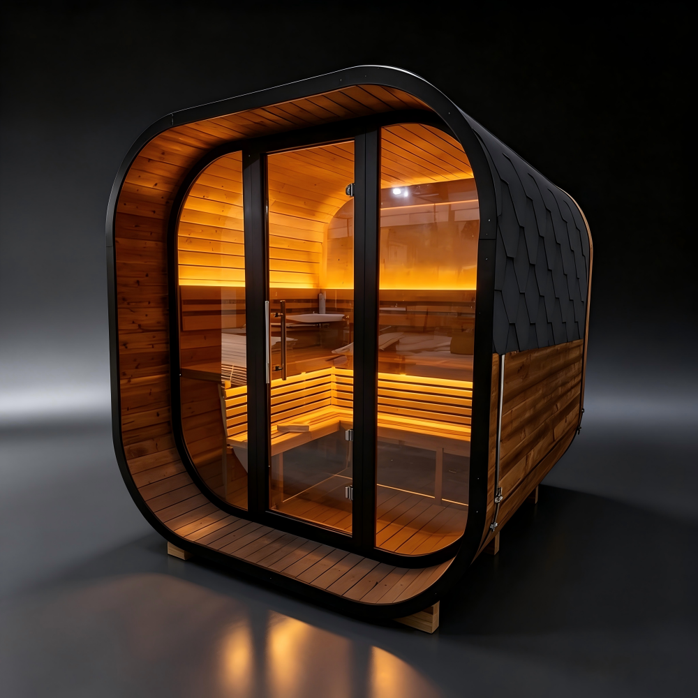 New 4-6 person Black Square Premium Thermo Spruce Wood Outdoor Sauna-FFF Anyi Health