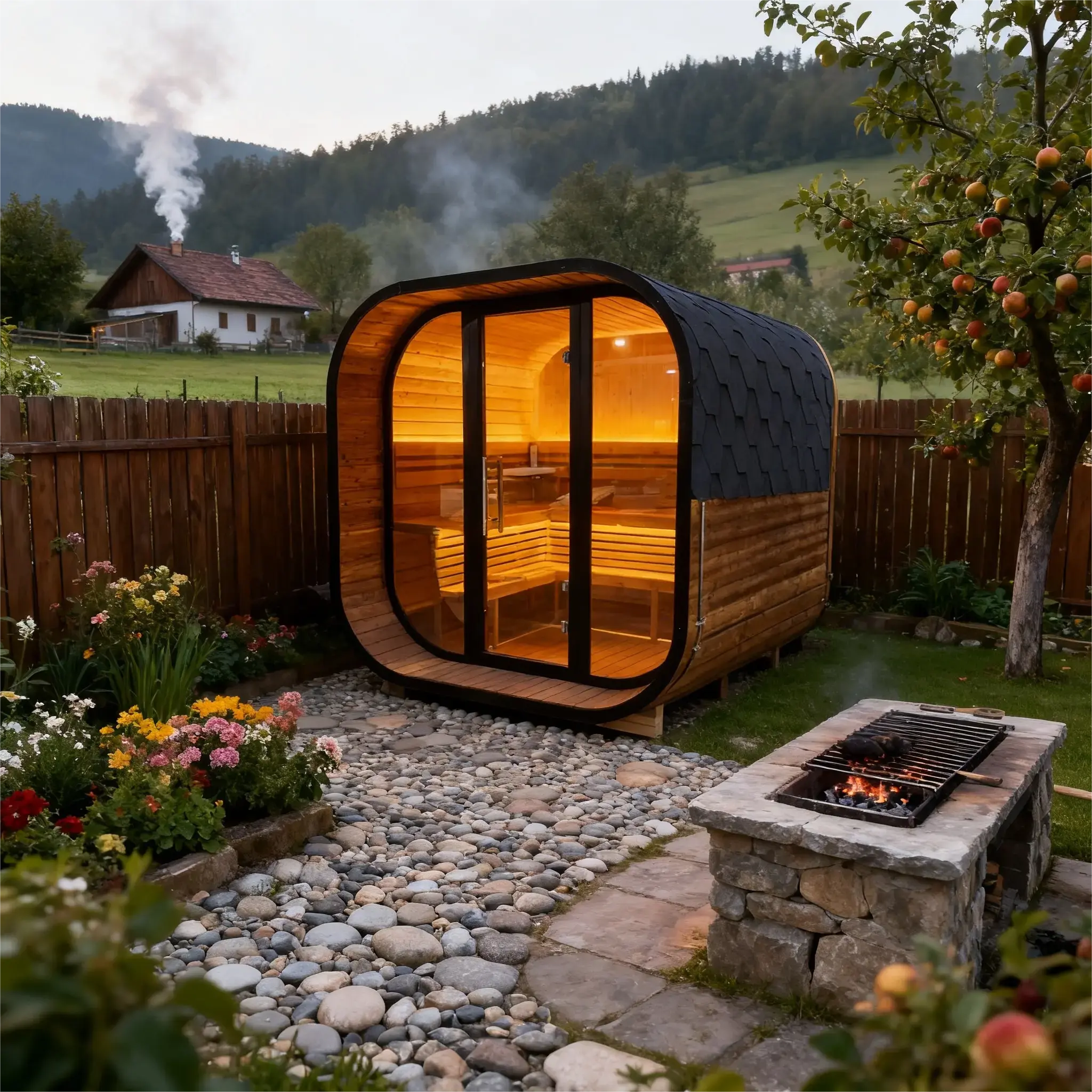 New 4-6 person Black Square Premium Thermo Spruce Wood Outdoor Sauna-FFF Anyi Health