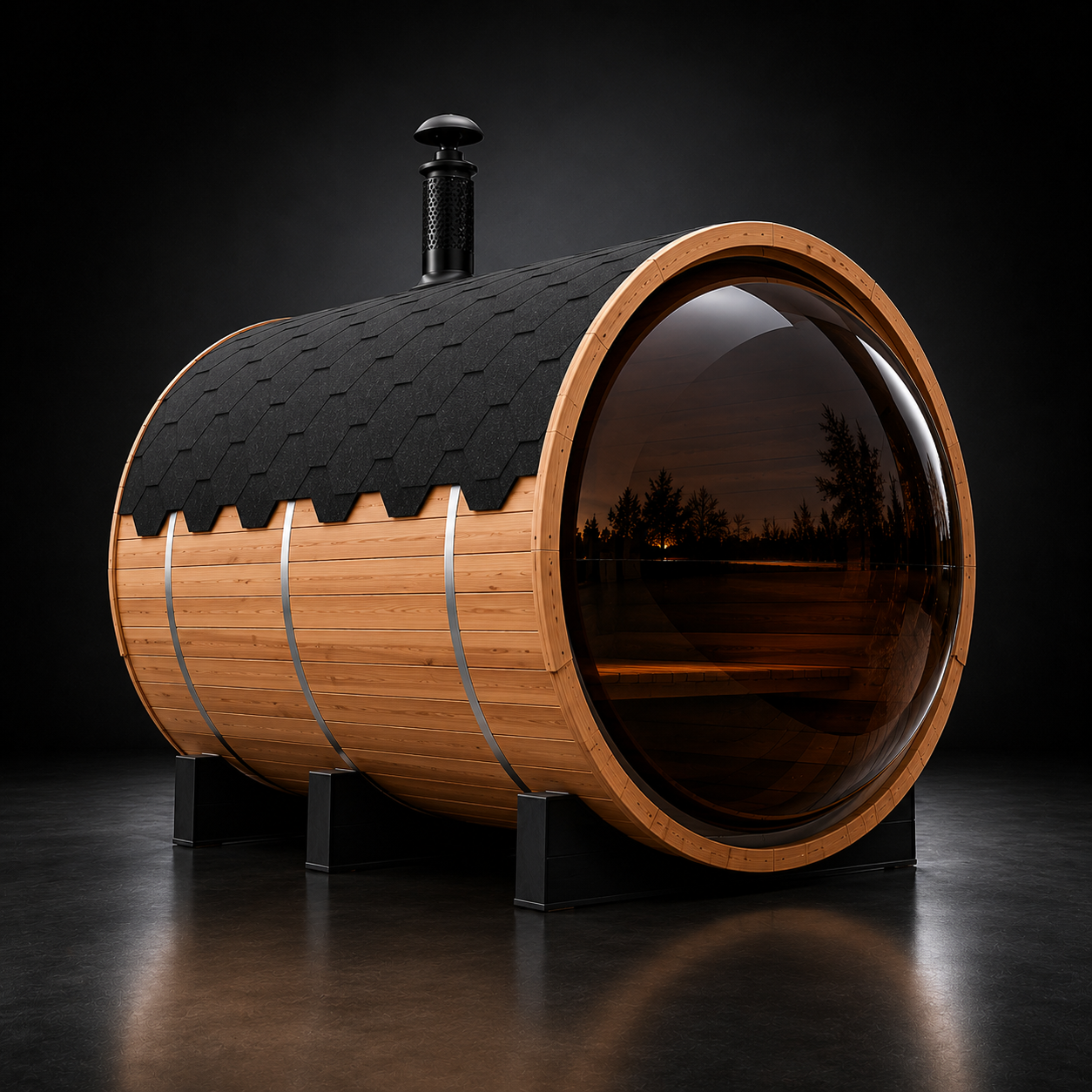 Outdoor Barrel Sauna with Front Porch & Panoramic Glass – Available in 2-6 Person Sizes Anyi Health