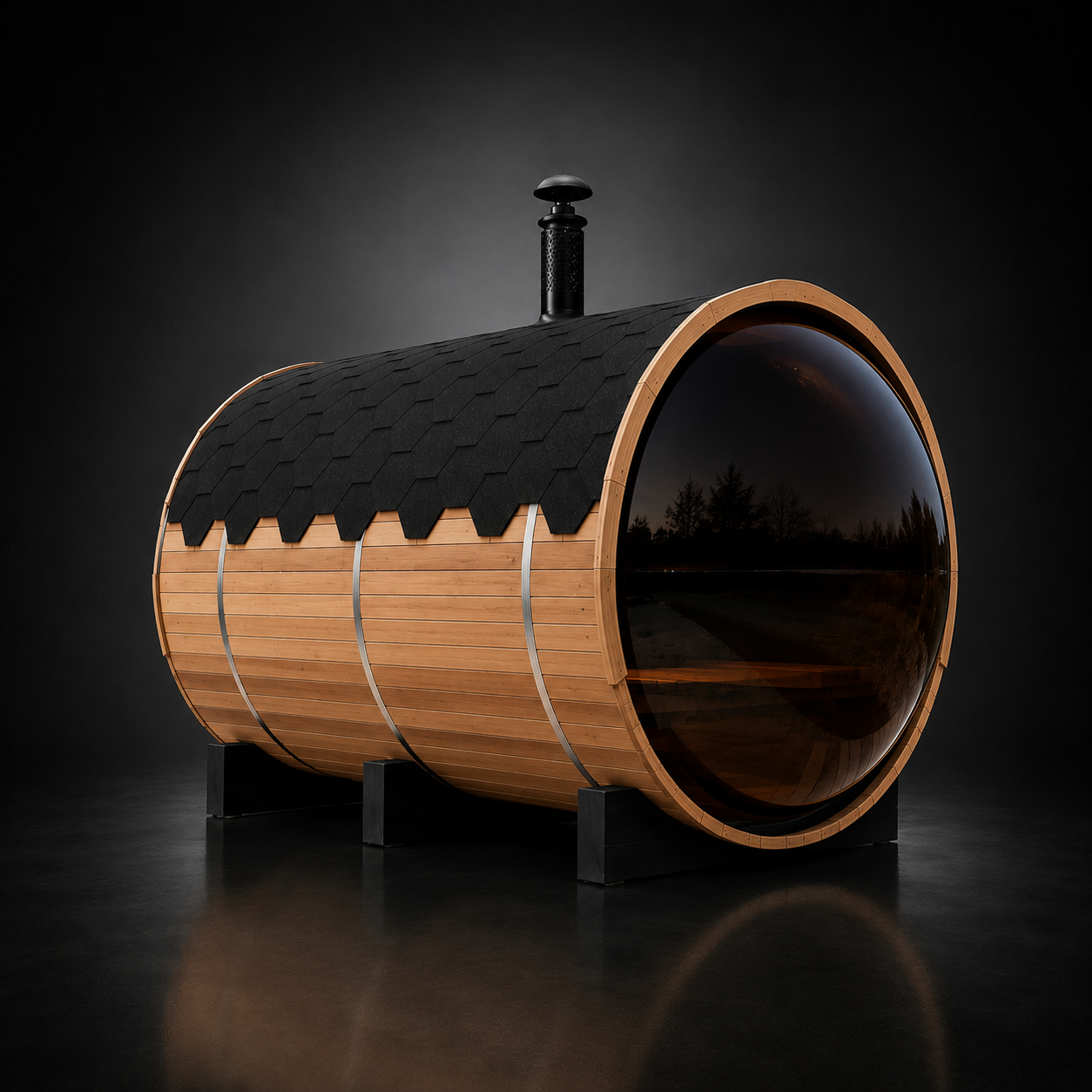 Outdoor Barrel Sauna with Front Porch & Panoramic Glass – Available in 2-6 Person Sizes Anyi Health