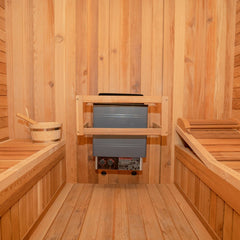 OasisLux Canadian Red Cedar Wood Hot Rock Hemlock Outdoor Cube Sauna - For 2-4 People with Porch Design