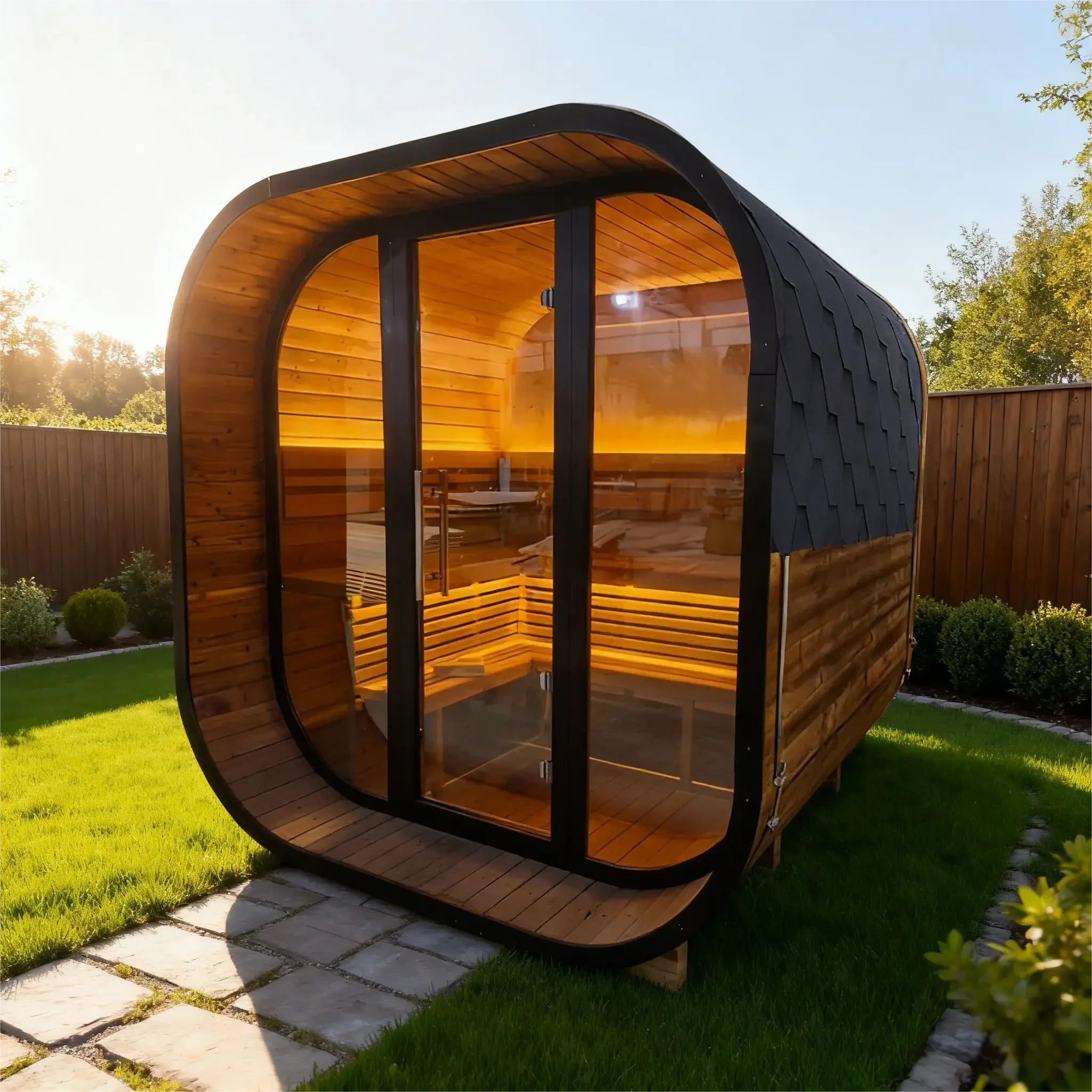 New 4-6 person Black Square Premium Thermo Spruce Wood Outdoor Sauna-FFF Anyi Health