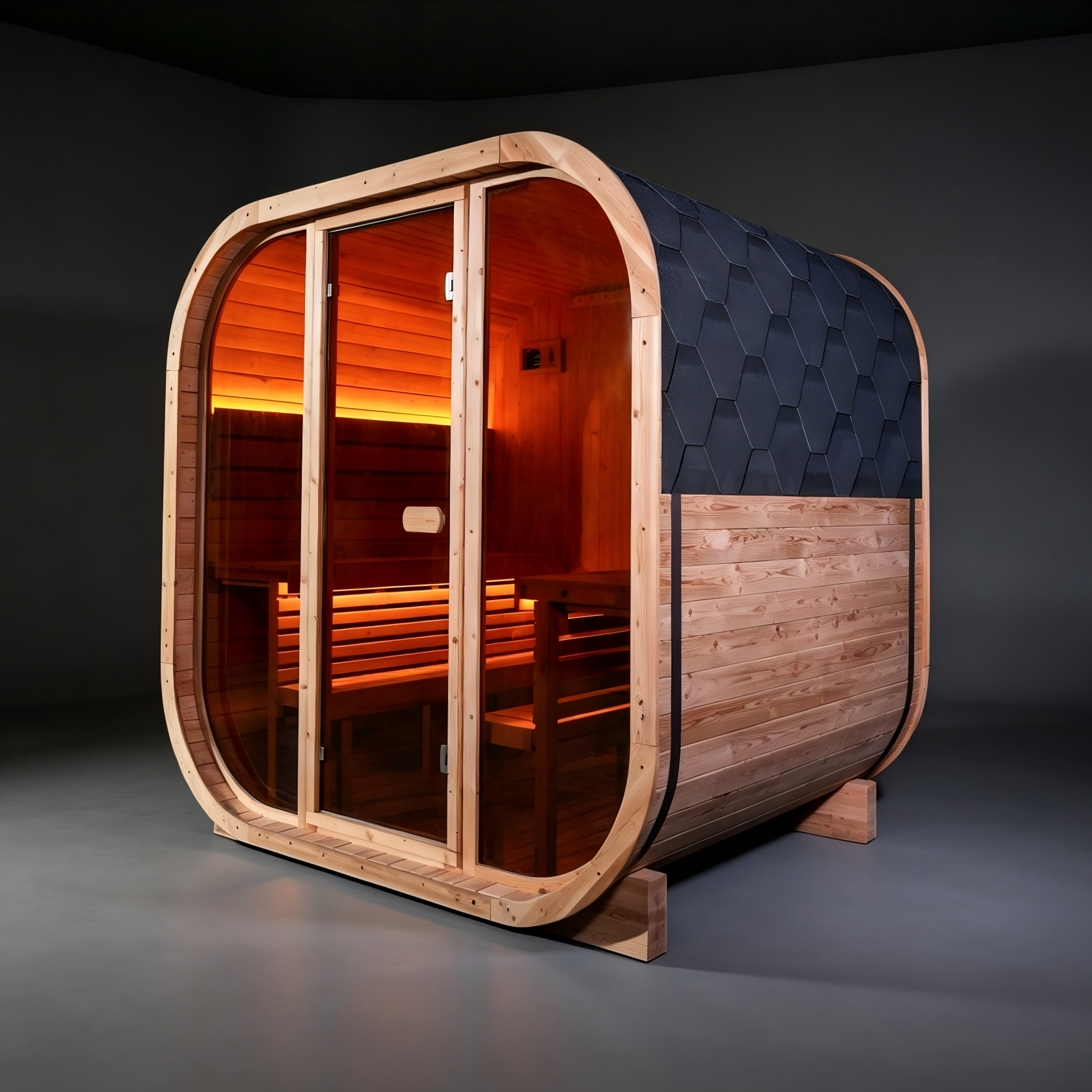 Anyi-7  Square Outdoor Sauna – Carbonized Spruce Wood | 3~4 Person Traditional Steam Anyi Health