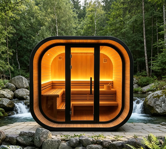 New 4-6 person Black Square Premium Thermo Spruce Wood Outdoor Sauna-FFF