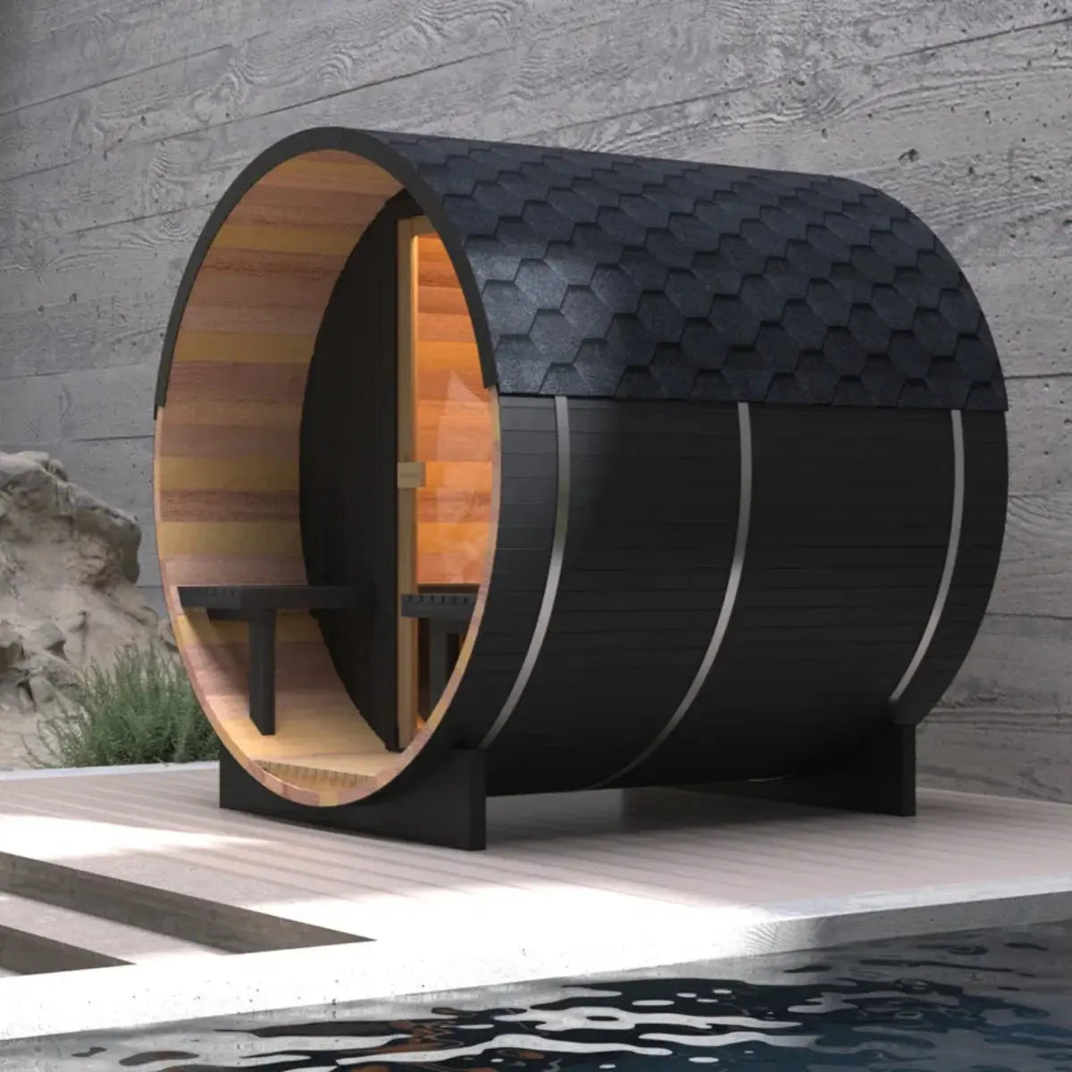 Black Luxury Outdoor Barrel Sauna for 2 to 6 Persons – Premium Cedar & Hemlock Sauna with Electric Heater Anyi Health