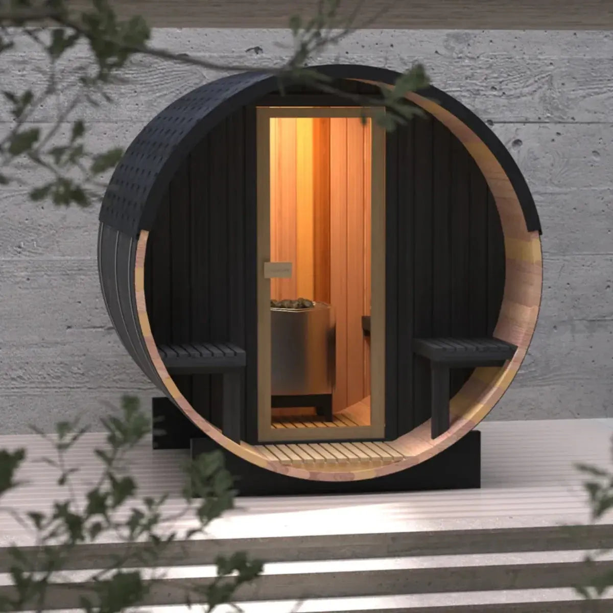 Black Luxury Outdoor Barrel Sauna for 2 to 6 Persons – Premium Cedar & Hemlock Sauna with Electric Heater Anyi Health