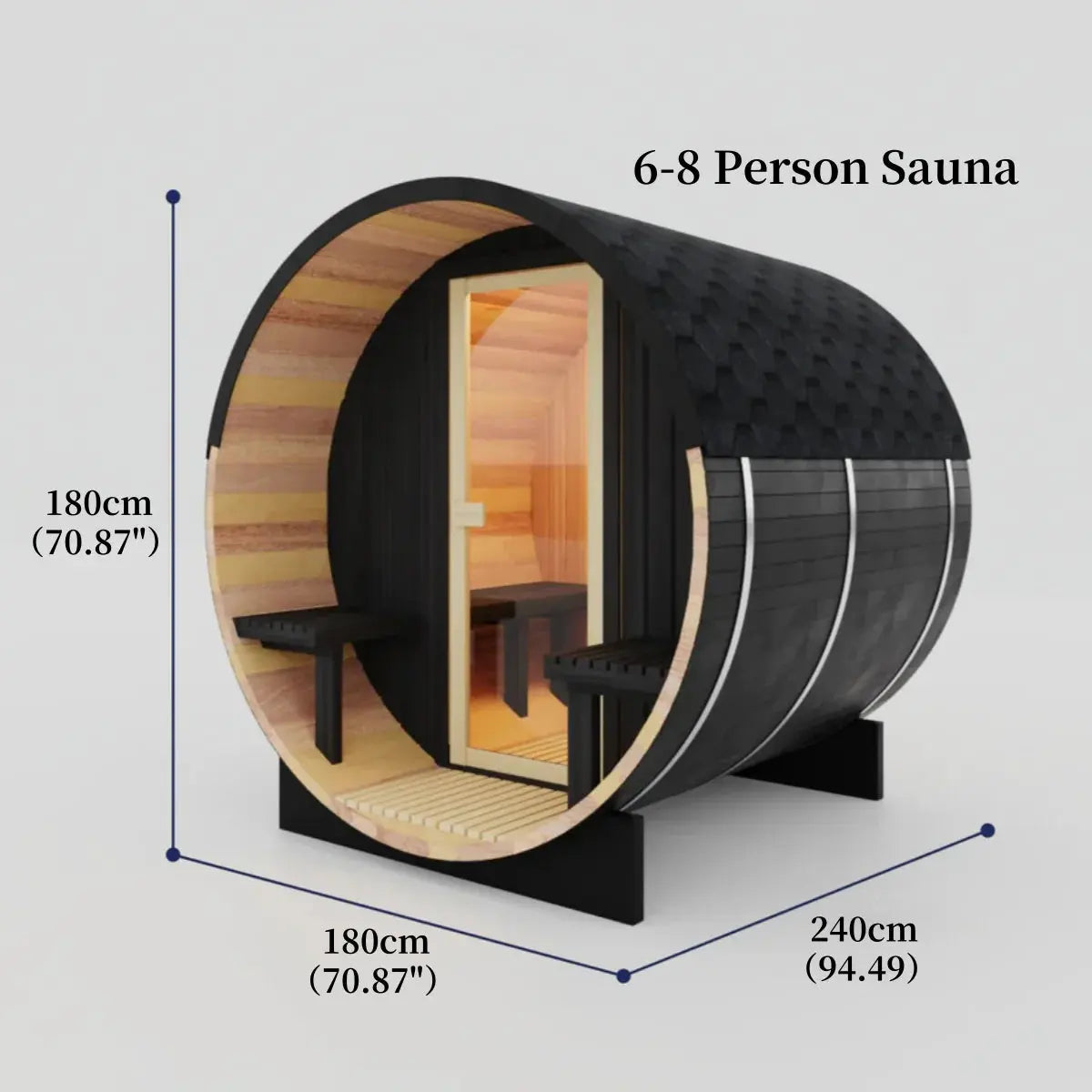 Black Luxury Outdoor Barrel Sauna for 2 to 6 Persons – Premium Cedar & Hemlock Sauna with Electric Heater Anyi Health
