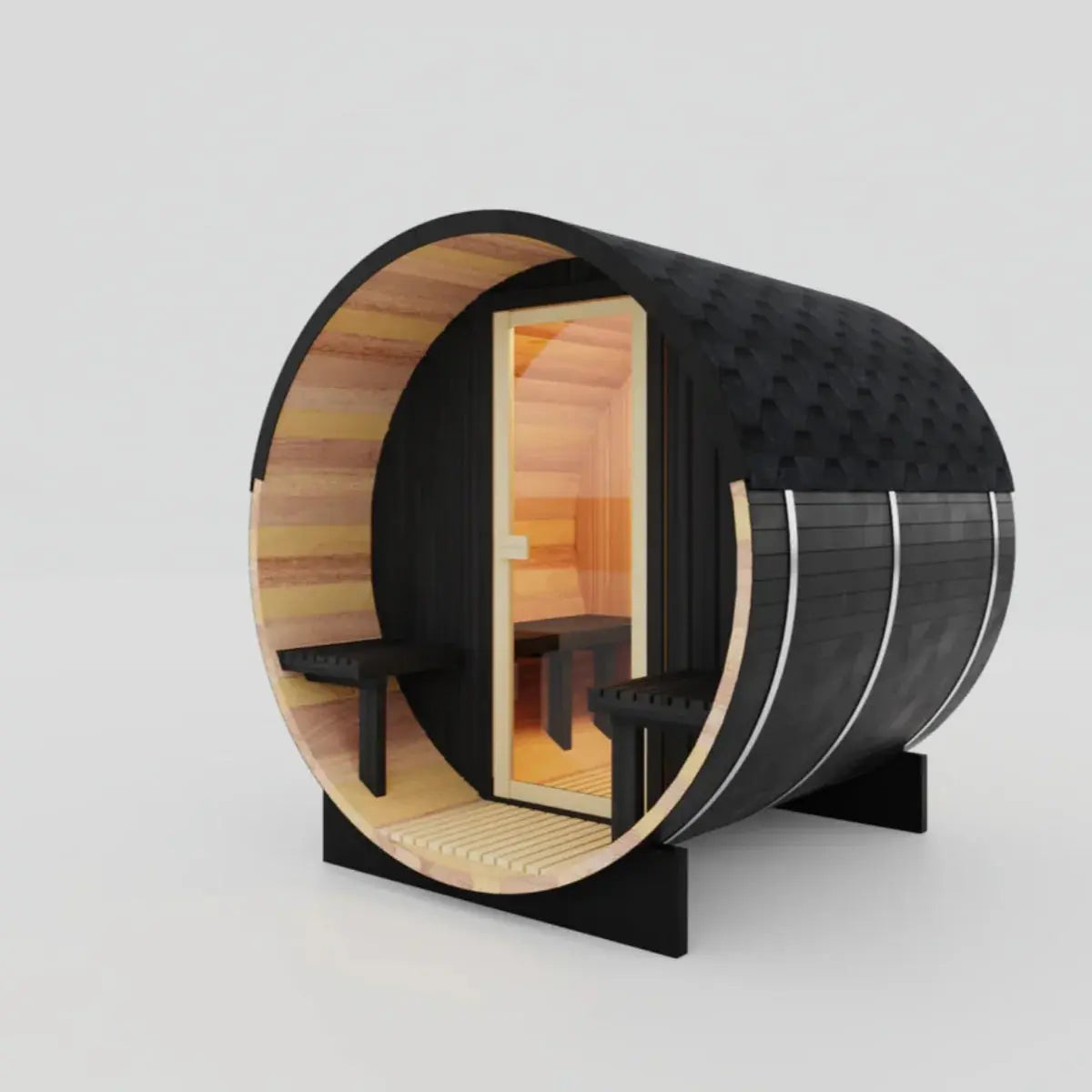 Black Luxury Outdoor Barrel Sauna for 2 to 6 Persons – Premium Cedar & Hemlock Sauna with Electric Heater Anyi Health