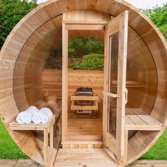 Oasislux 2-4 Person Traditional Outdoor Panoramic Barrel Sauna with Glass Front
