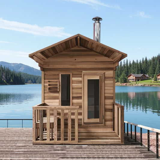 OasisLux Forest Lodge Woodburning Stove Cedar Wood Outdoor Sauna - Enjoy a sauna experience in nature