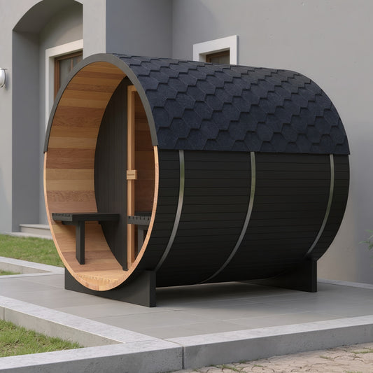 Oasislux Black Luxury Outdoor Barrel Sauna For 2 to 6 Persons
