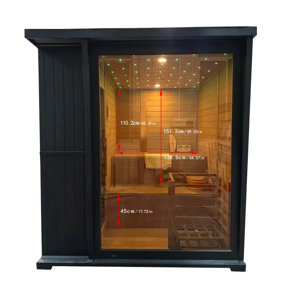 New Luxury High-End Black Square Outdoor Sauna – Modern Backyard Wellness Cabin Anyi Health
