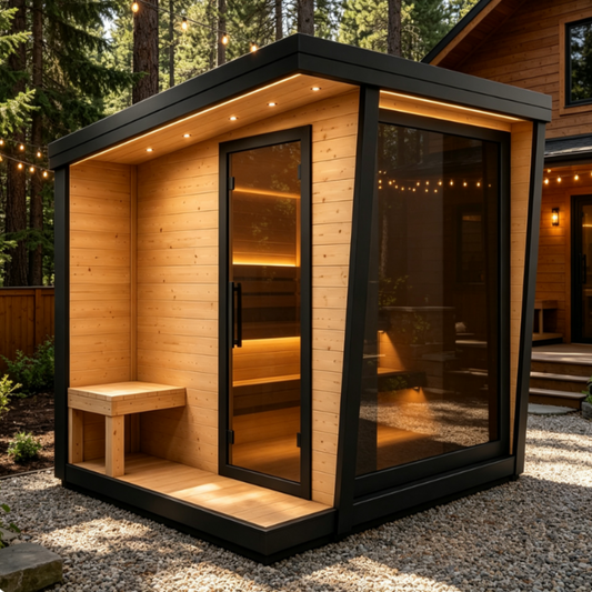 oasislux-5 Square Sauna – Carbonized Spruce Wood | 4-6-Person Home  Wellness