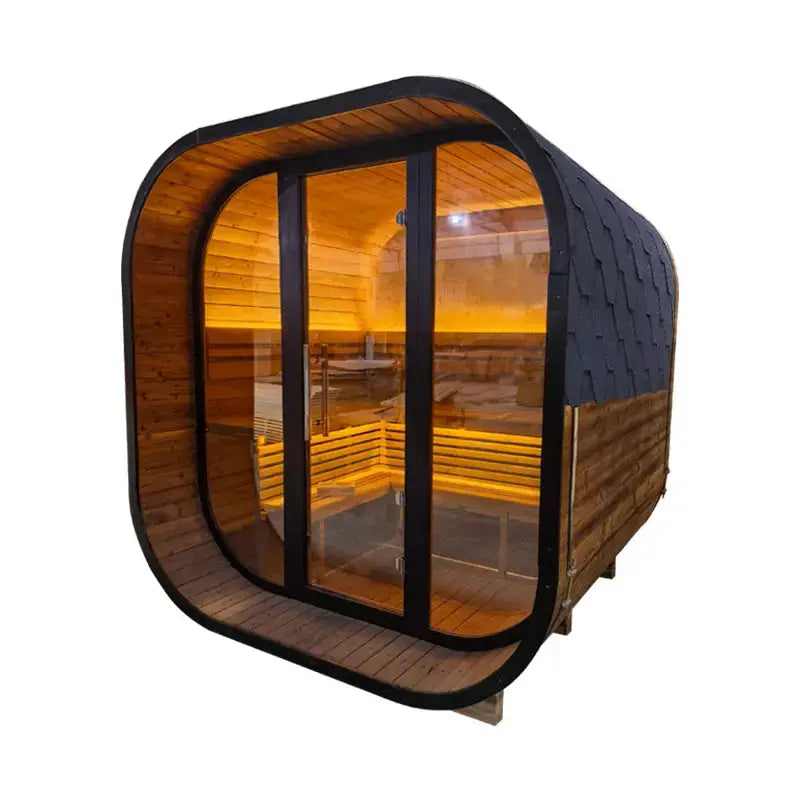 New 4-6 person Black Square Premium Thermo Spruce Wood Outdoor Sauna-FFF Anyi Health