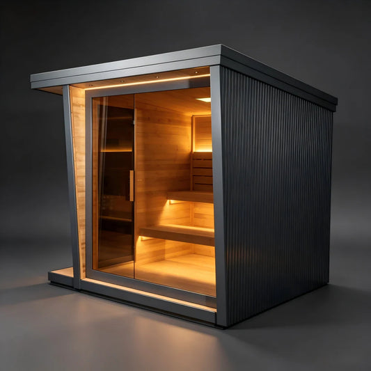 oasislux-5 Square Sauna – Carbonized Spruce Wood | 4-6-Person Home  Wellness