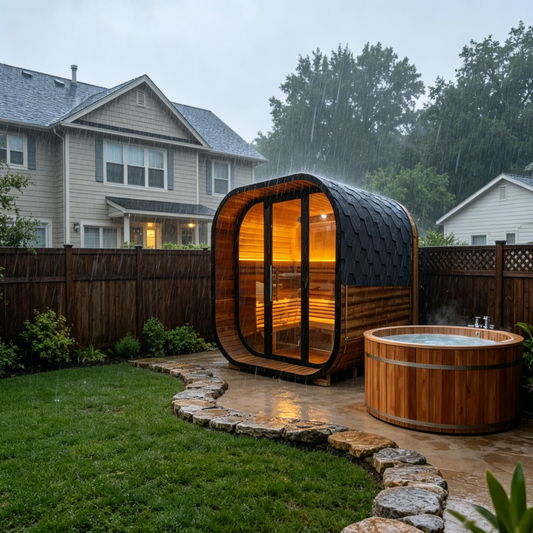 New 4-6 person Black Square Premium Thermo Spruce Wood Outdoor Sauna-FFF