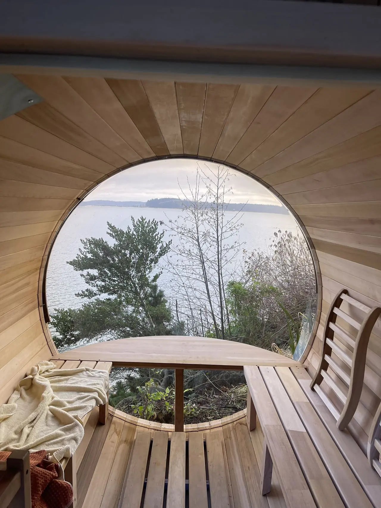 Outdoor Barrel Sauna with Front Porch &amp; Panoramic Glass – Available in 2-6 Person Sizes Anyi Health
