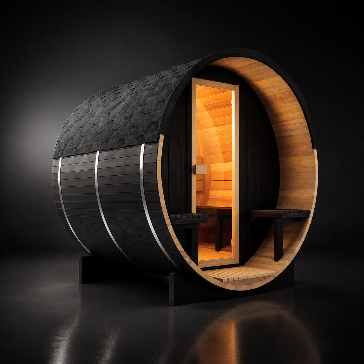 Black Luxury Outdoor Barrel Sauna for 2 to 6 Persons – Premium Cedar & Hemlock Sauna with Electric Heater Anyi Health