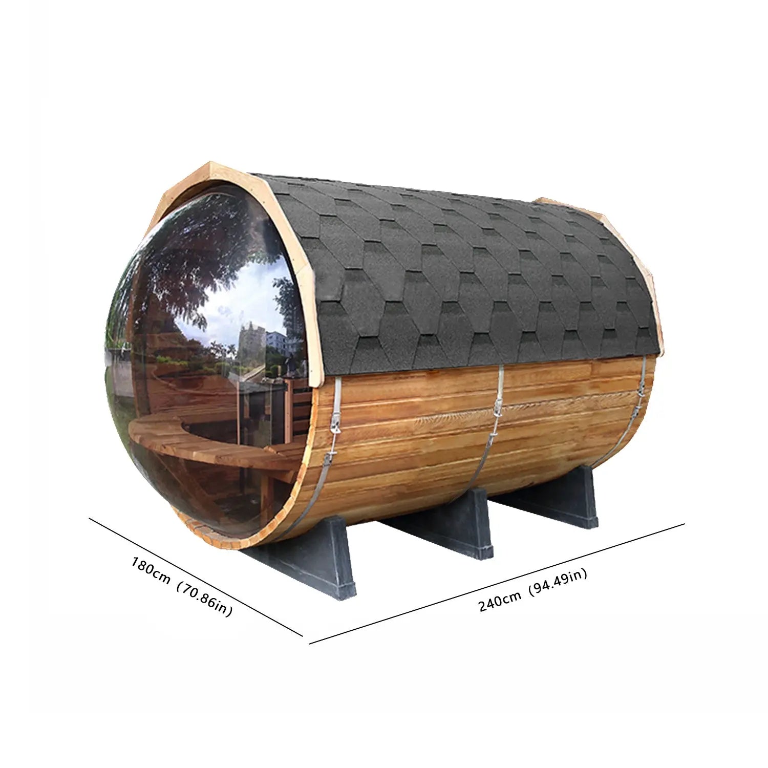 Outdoor Barrel Sauna with Front Porch &amp; Panoramic Glass – Available in 2-6 Person Sizes Anyi Health