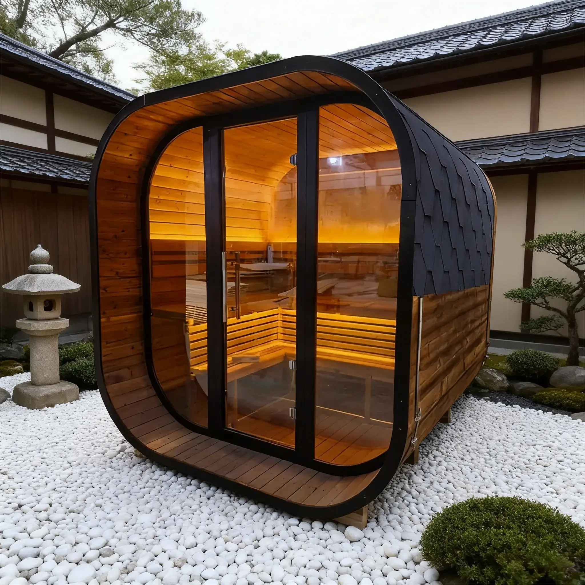 New 4-6 person Black Square Premium Thermo Spruce Wood Outdoor Sauna-FFF Anyi Health