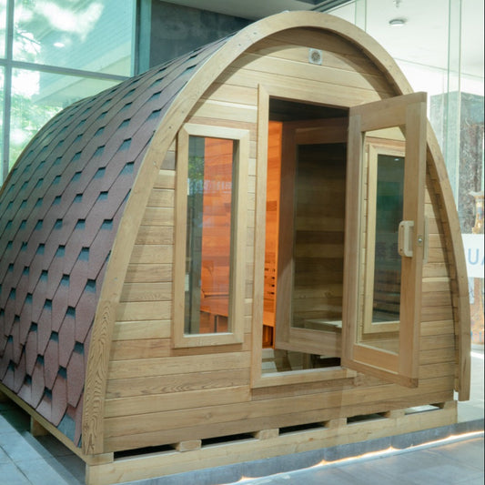 OasisLux Special shape water drop traditional outdoor steam barrel sauna with wood burning stove