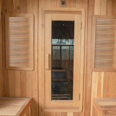 OasisLux Canadian Red Cedar Wood Hot Rock Hemlock Outdoor Cube Sauna - For 2-4 People with Porch Design