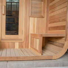 OasisLux Canadian Red Cedar Wood Hot Rock Hemlock Outdoor Cube Sauna - For 2-4 People with Porch Design