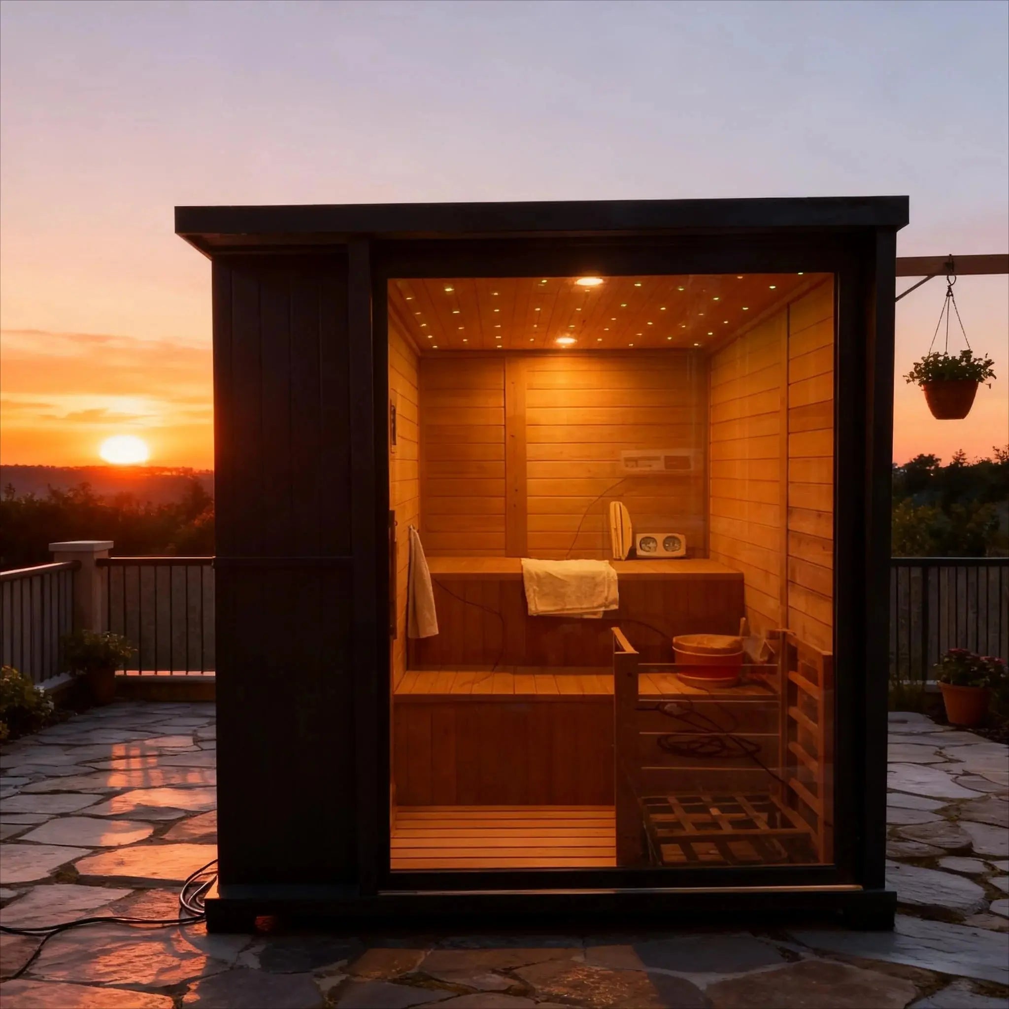 New Luxury High-End Black Square Outdoor Sauna – Modern Backyard Wellness Cabin Anyi Health